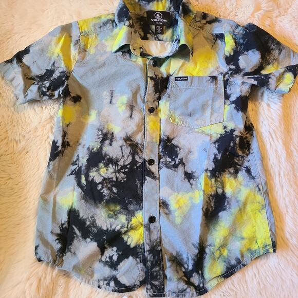 VOLCOM Stone boys size 7 tie dye button down shirt - Picture 1 of 6